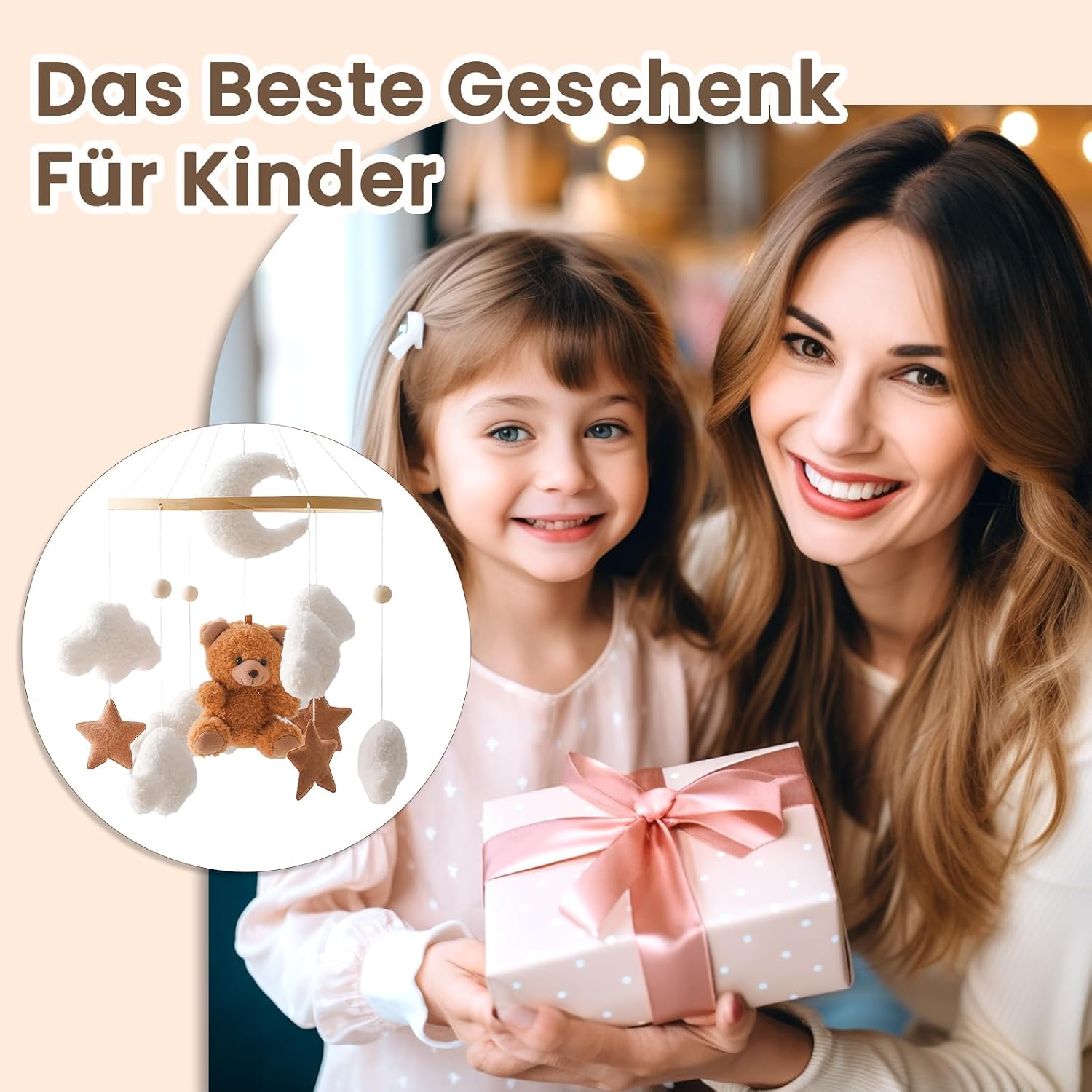 Thumbnail 3 de Herfair Mobile Baby Bettglocke mit Teddybär – Filz-Design in Braun