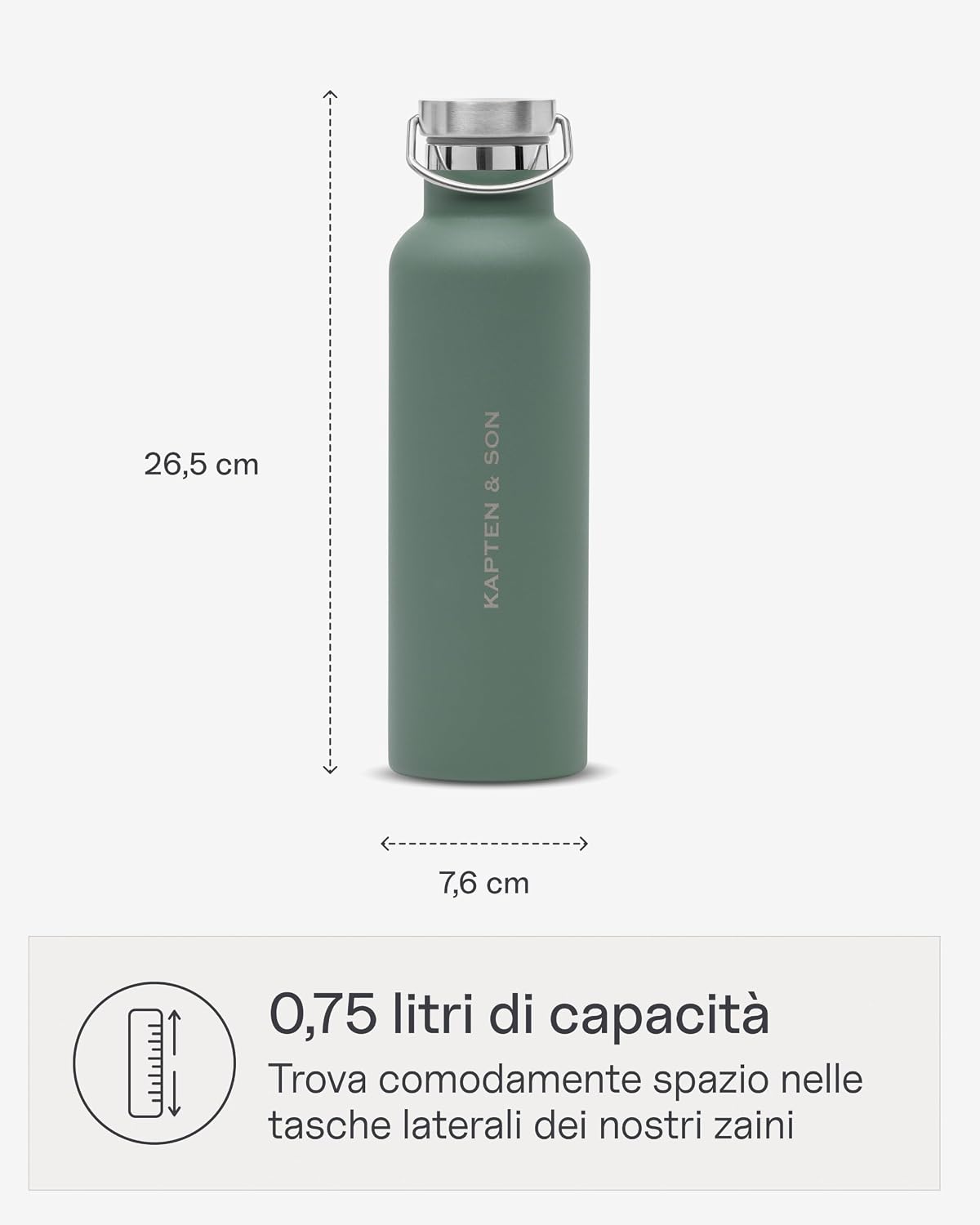 Detalle de Kapten & Son Borraccia termica 750 ml verde: design minimale, prestazioni affidabili