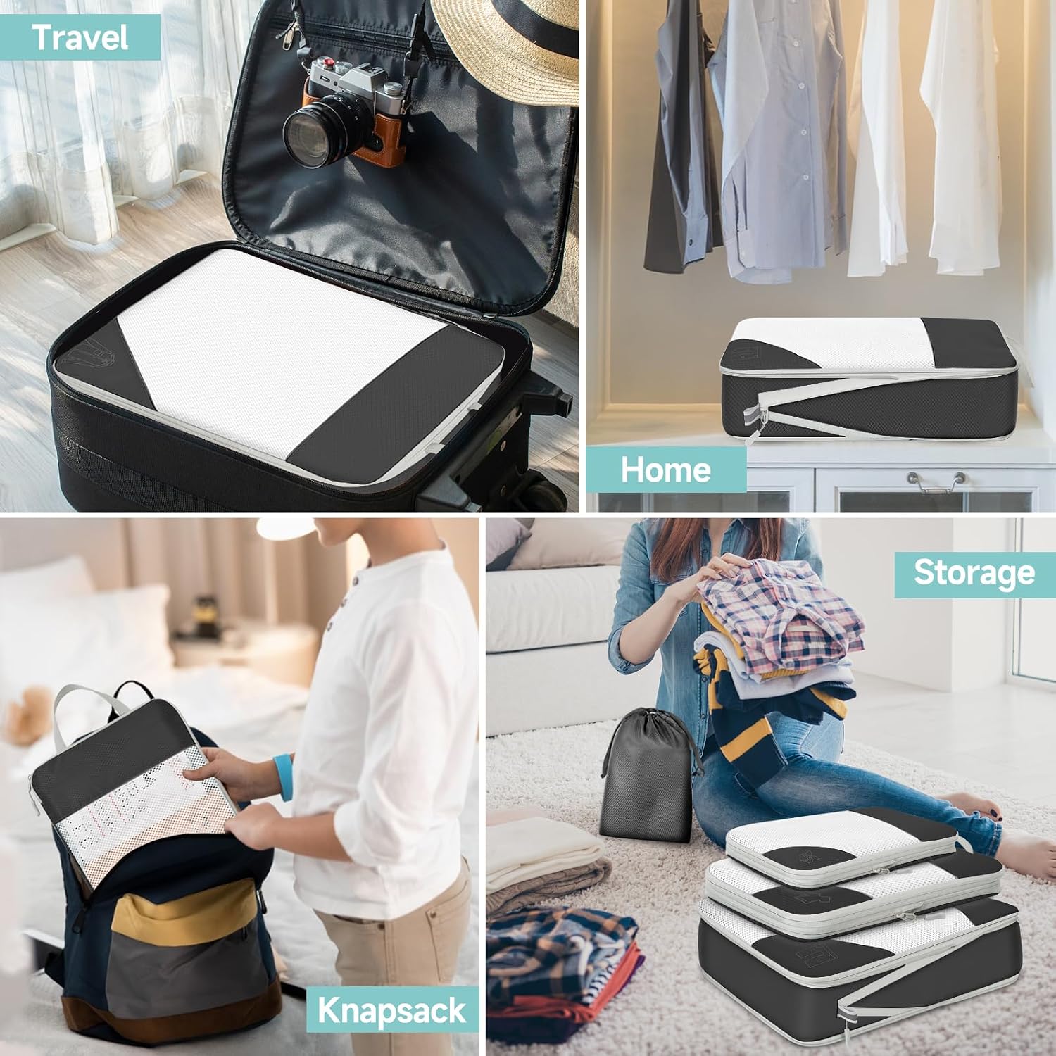 Thumbnail 5 de ZFWDSY Organisateur de voyage Lot de 10 – Cubes de Compression et Sacs de Rangement