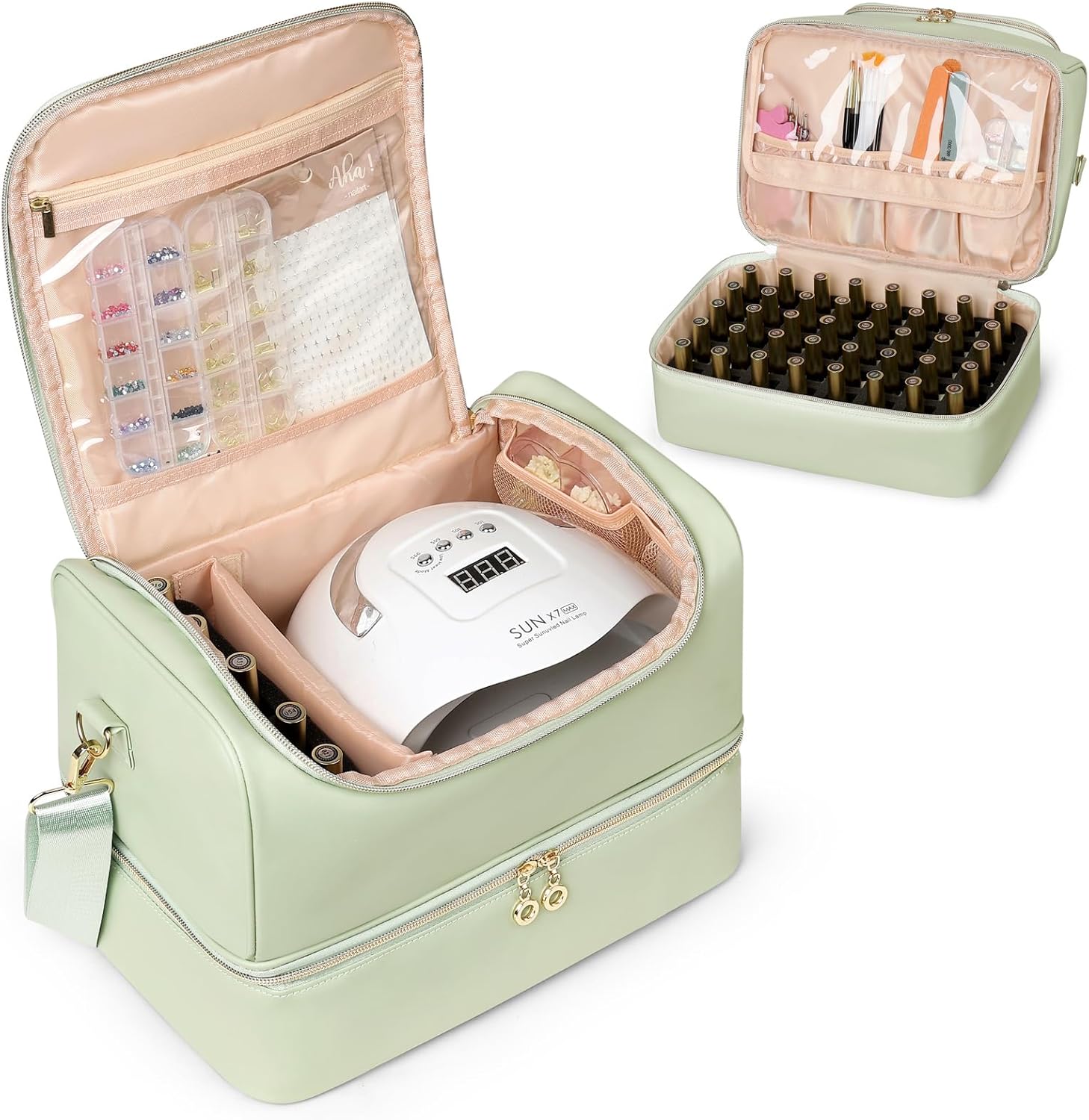 Detalle de Uross Nail Polish Organizer Bag, 50-Bottle Capacity