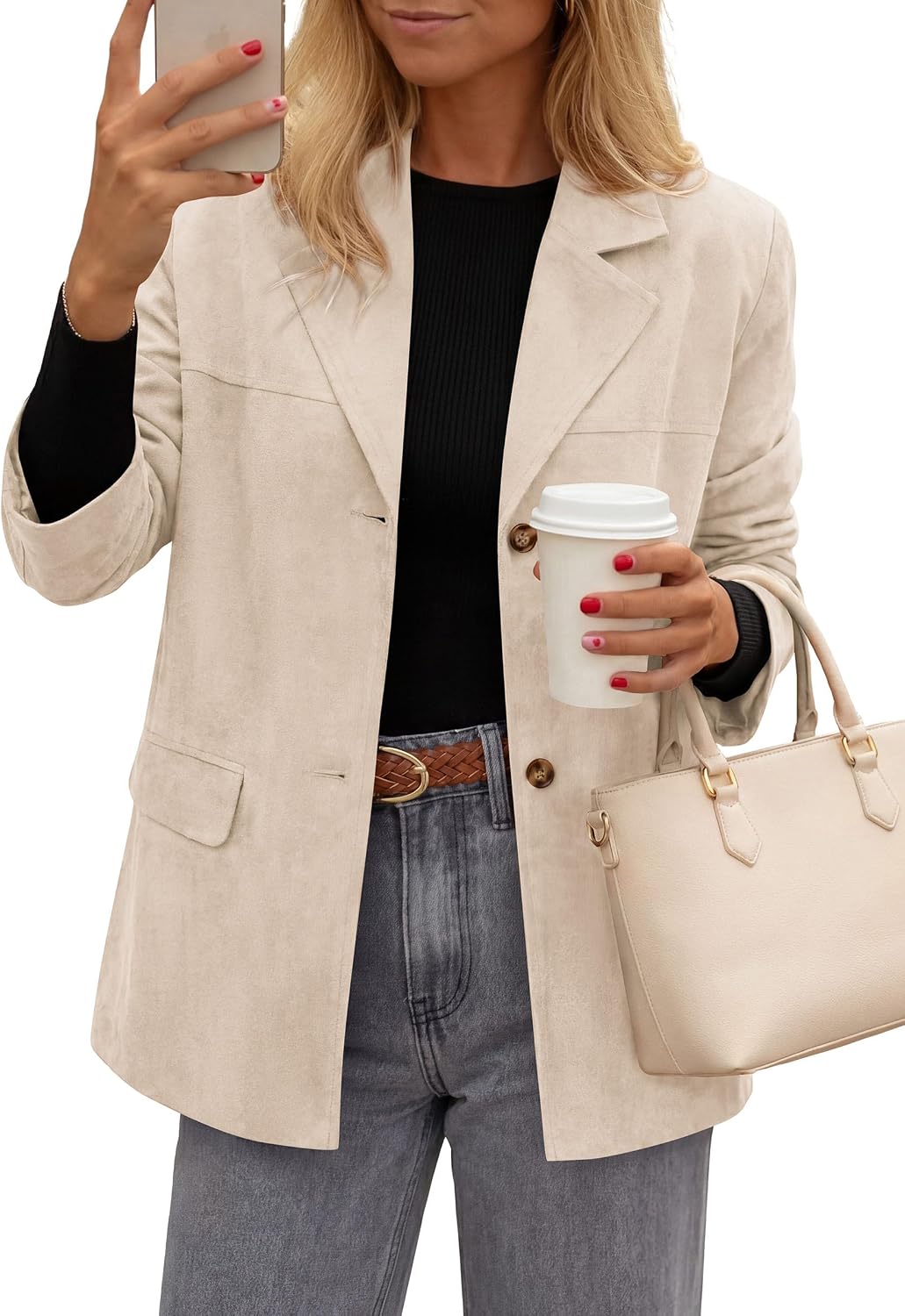 Detalle 2 de PRETTYGARDEN Faux Suede Blazer