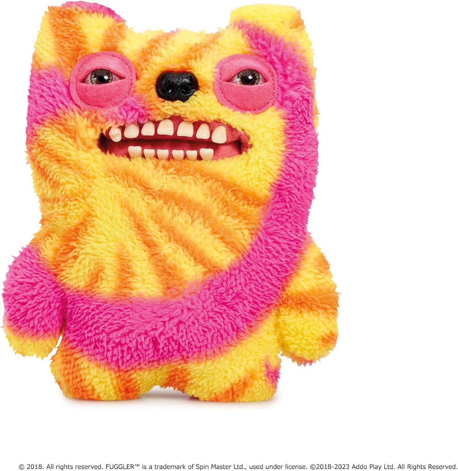 Detalle 2 de ファグラー ラボミスフィット Annoyed Alien ぬいぐるみ、三つ目とヒョウ柄が特徴