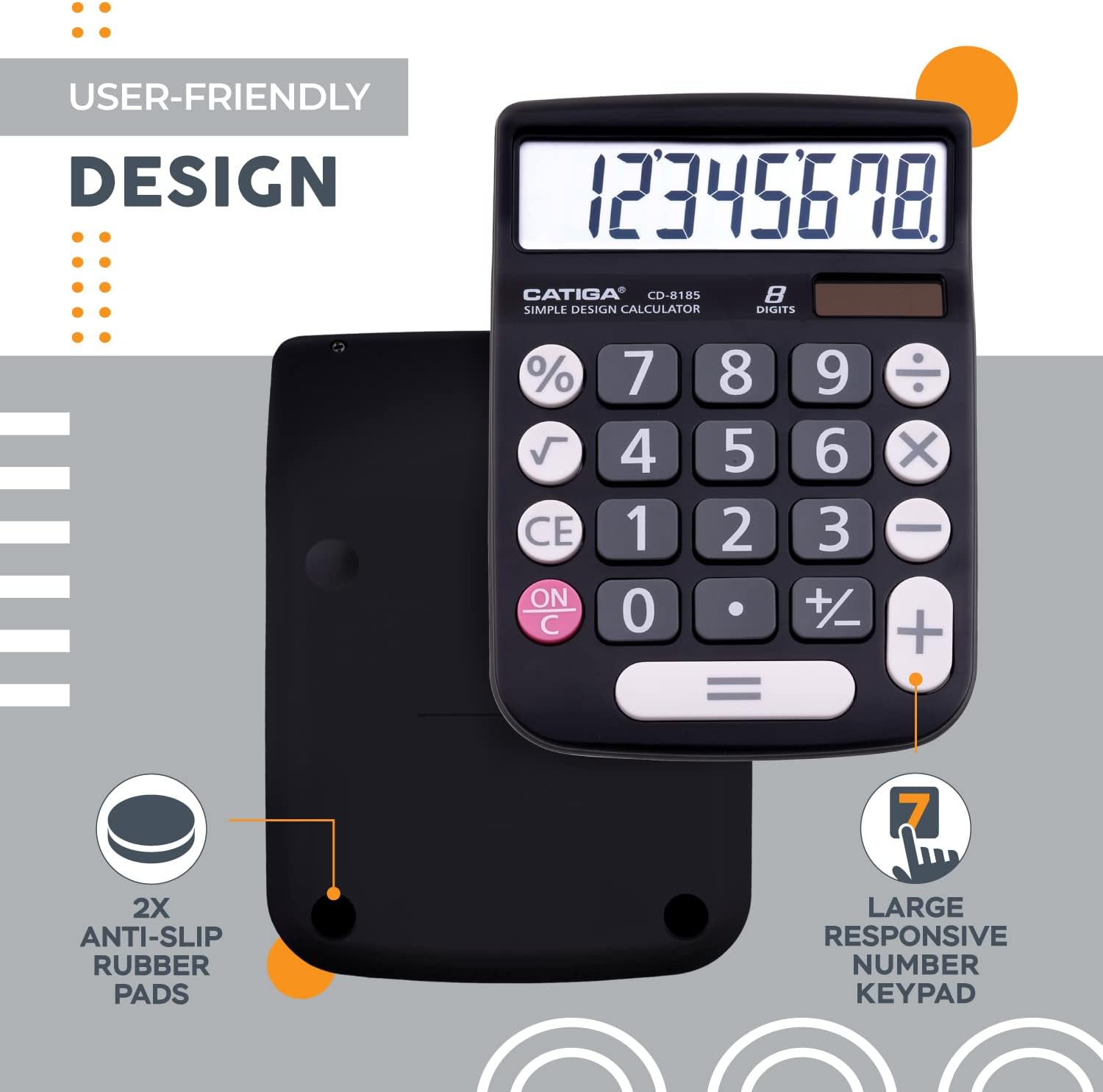 Thumbnail 3 de CATIGA Desktop Calculator 8 Digit with Solar Power and LCD Display – Large Buttons, Dual Power, 4-Function Desk Calculator