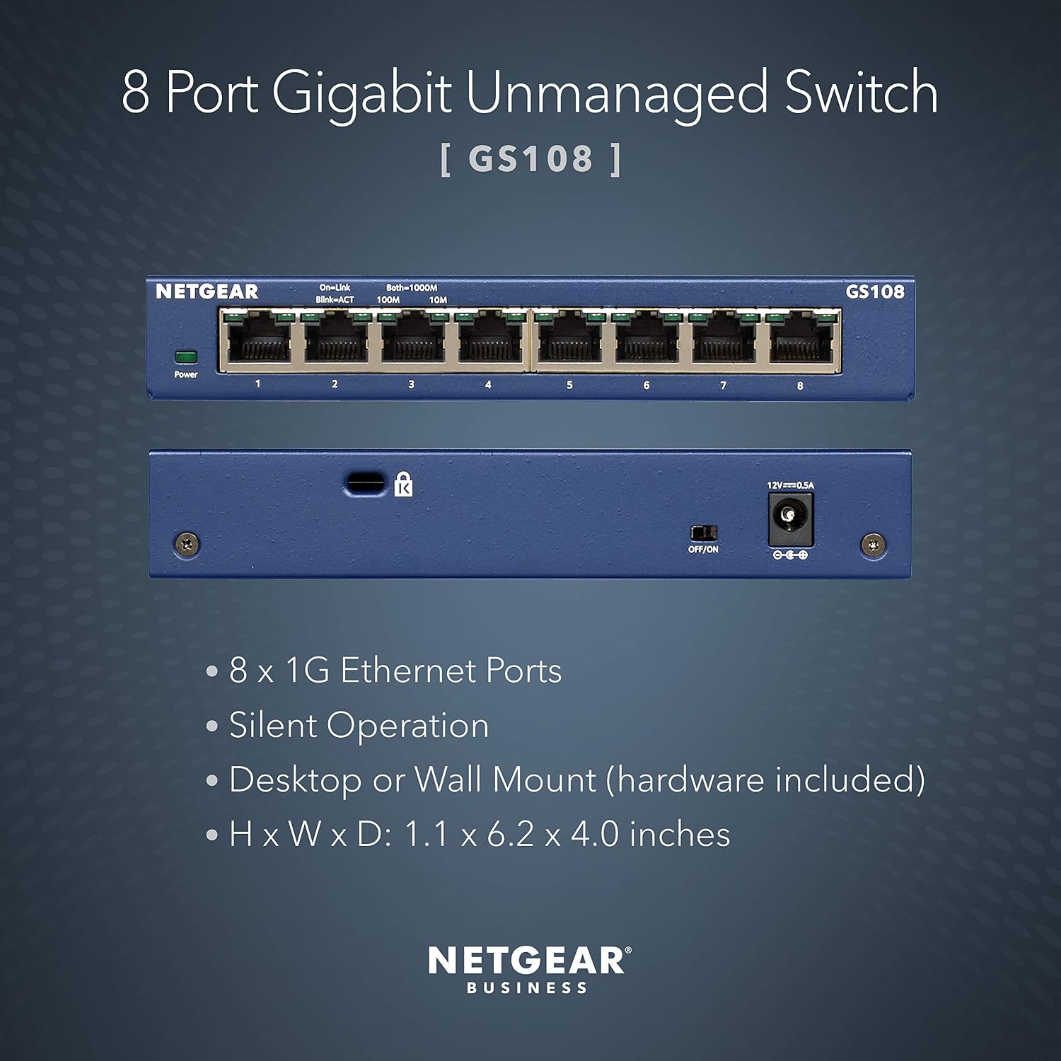Detalle 2 de NETGEAR GS108 8-Port Gigabit Ethernet Switch – Unmanaged, Desktop or Wall Mount