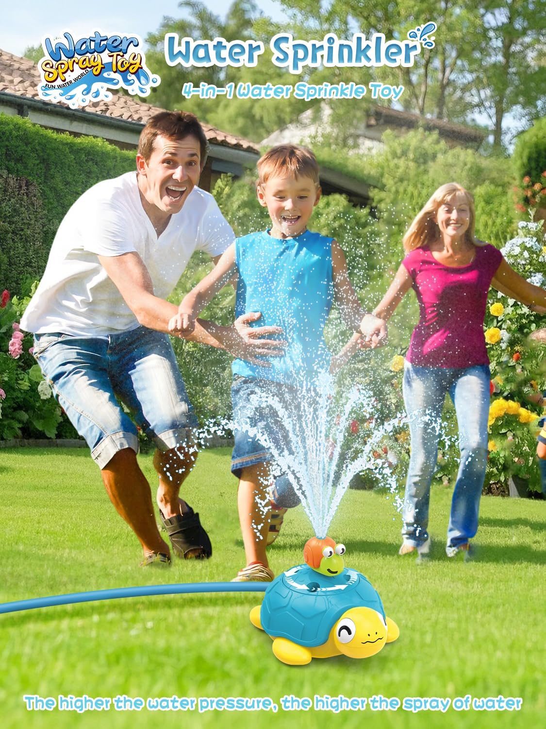Detalle de 3 in 1 Kids Toys Turtle Sprinkler Set with Musical Jump & Ring Toss Rocket Launcher (Ages 3–12)
