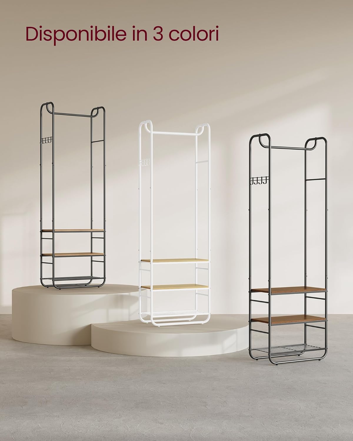 Thumbnail 5 de VASAGLE Appendiabiti con Scarpiera per Ingresso HSR081K01 – stile scandinavo, Nero Inchiostro / Marrone Cammello