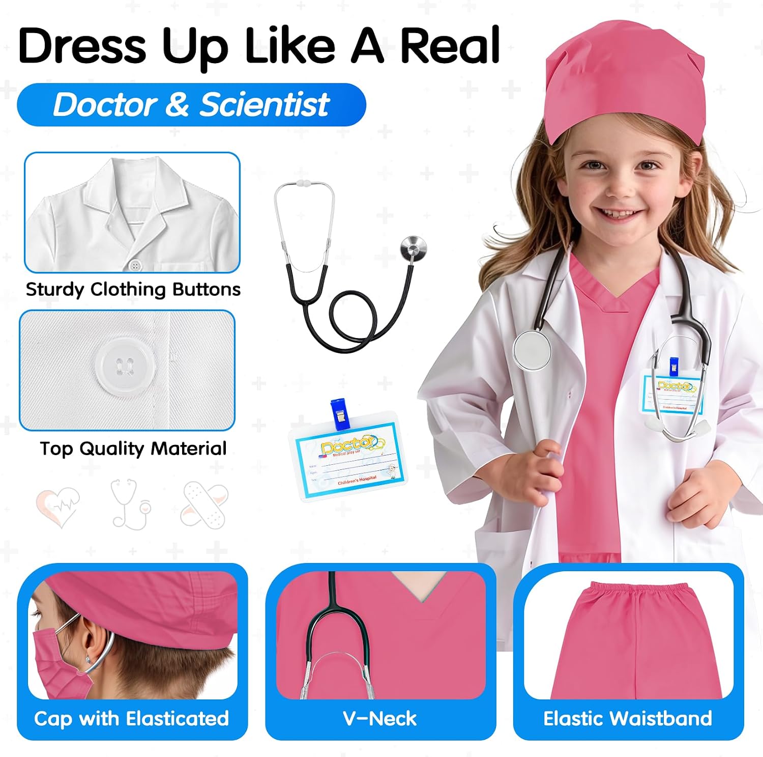 Detalle 2 de COTATERO CO-BL-CO-7P Kids Doctor Scrubs Costume, 7-Piece Set