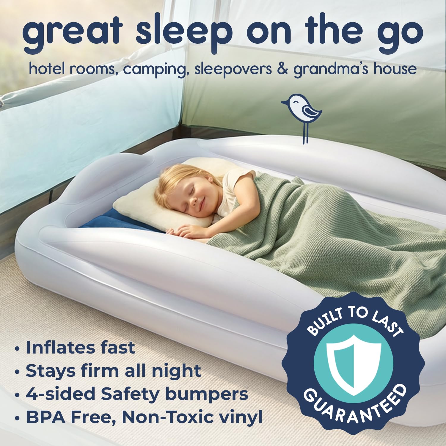 Thumbnail 1 de Hiccapop Inflatable Toddler Travel Bed with Safety Bumpers (4-Sided) — Navy Blue