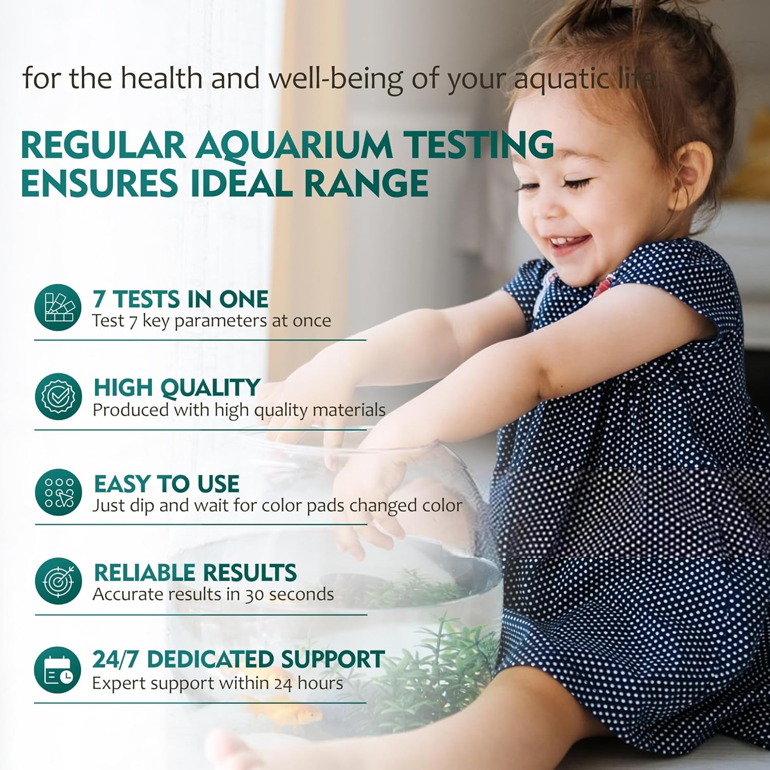 Detalle 2 de HOVIRAN 7-in-1 Aquarium Teststreifen (125 Stück) für Süß- und Salzwasser