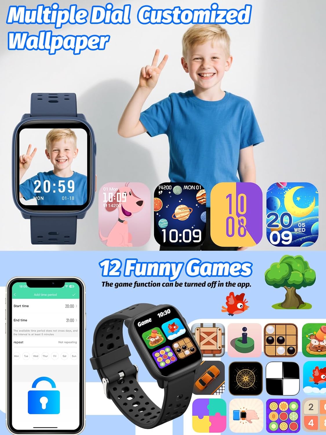 Detalle 2 de Mgaolo Kids Smart Watch 1.85" Upgrade – Fitness Tracker with Heart Rate, 100+ Sports Modes & 12 Puzzle Games (Pink)