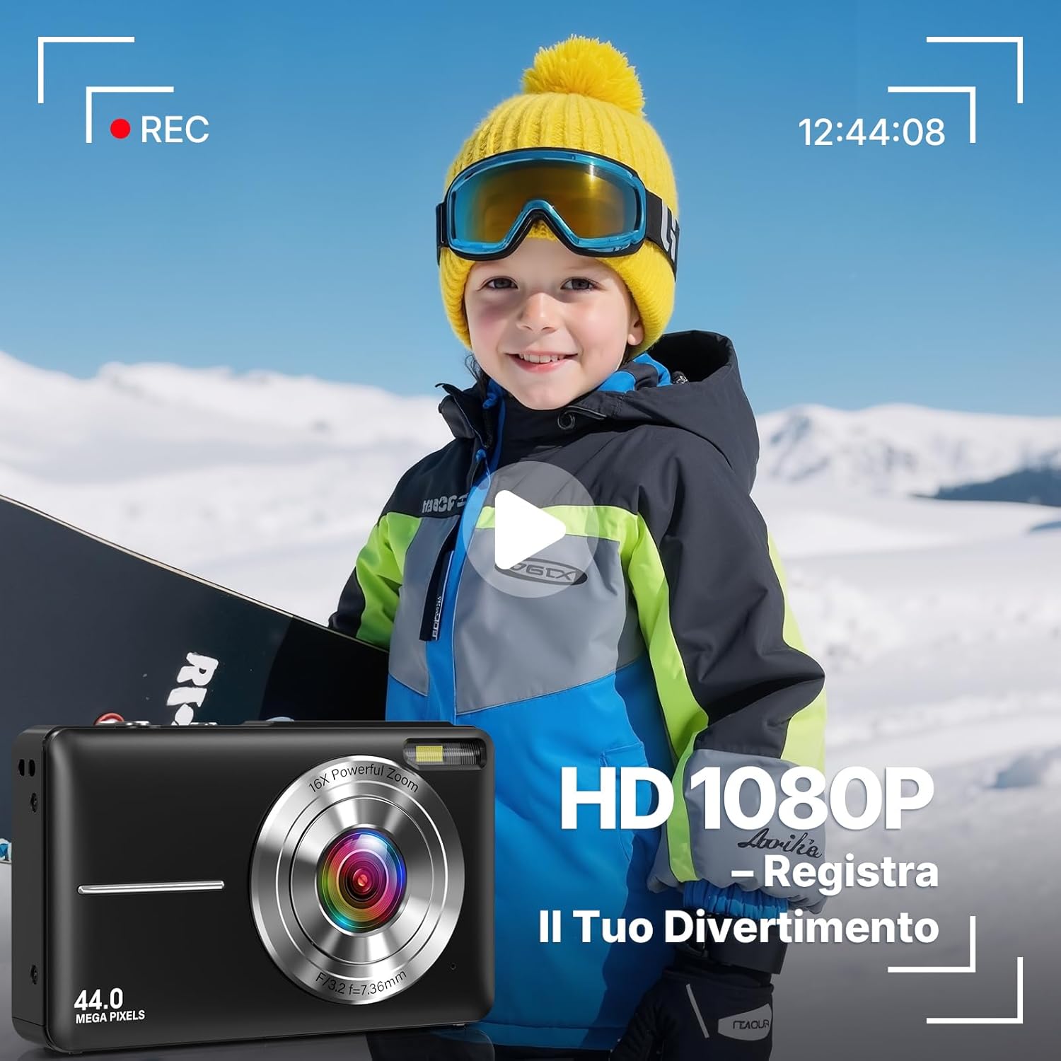 Thumbnail 1 de Fotocamera digitale compatta da 44MP con schermo IPS da 2,4”, zoom digitale 16X e modalità webcam