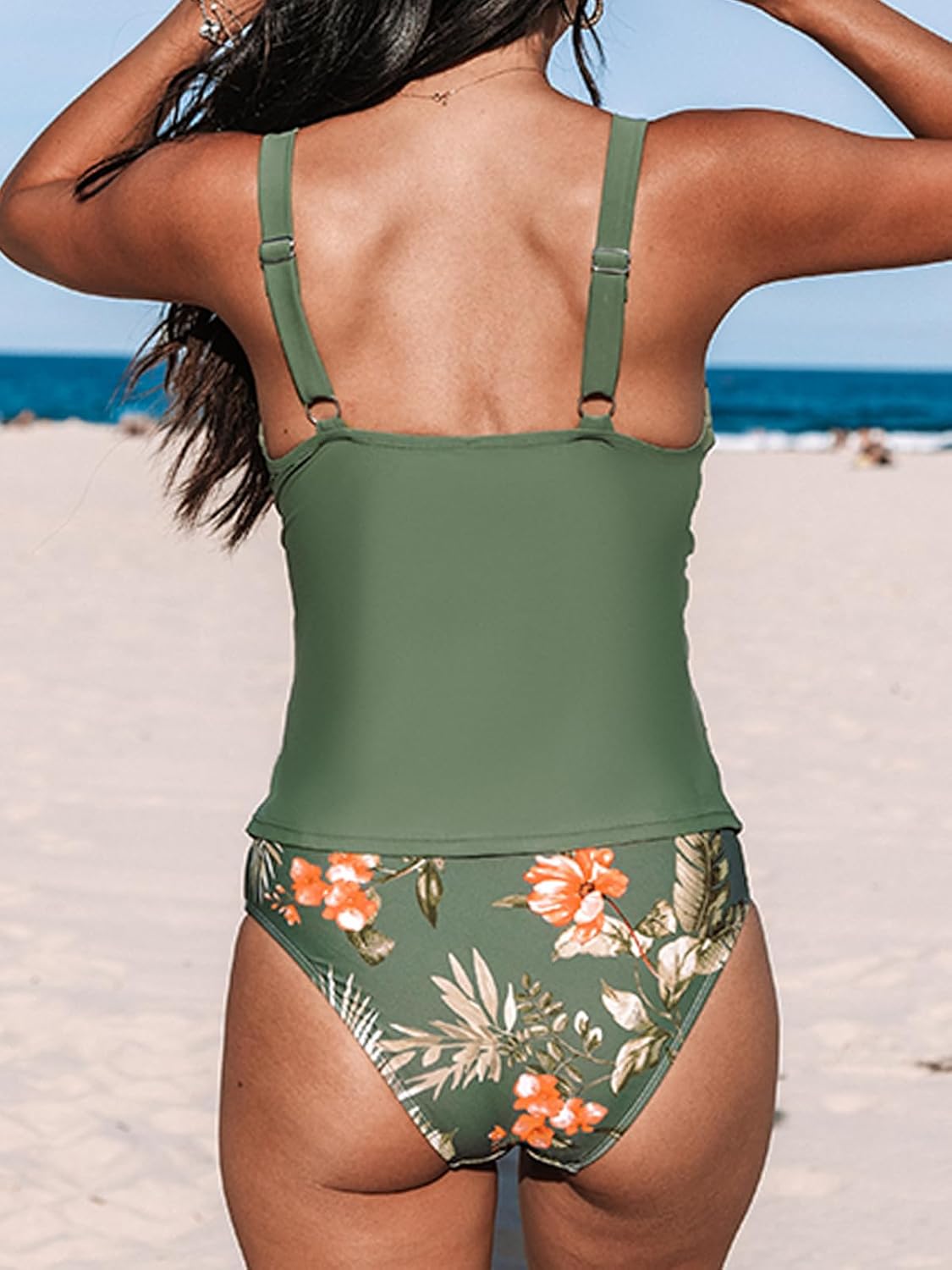 Thumbnail 1 de CUPSHE Damen Tankini Set V-Ausschnitt Wickeloptik – Zweiteiliger Badanzug mit Bauchweg-Raffung