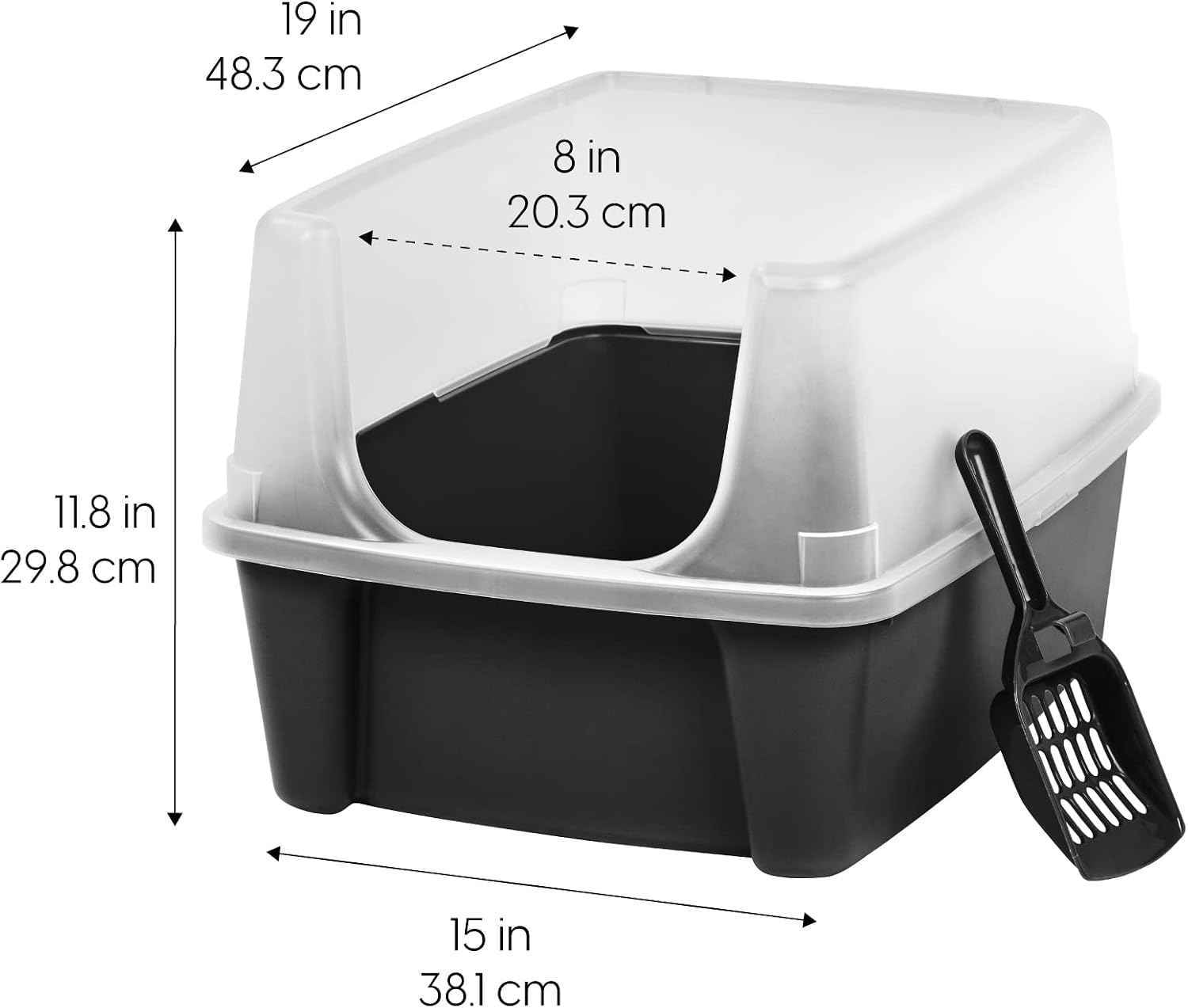 Detalle de IRIS USA 301165 High-Sided Cat Litter Box, Large, Black, 2-Pack