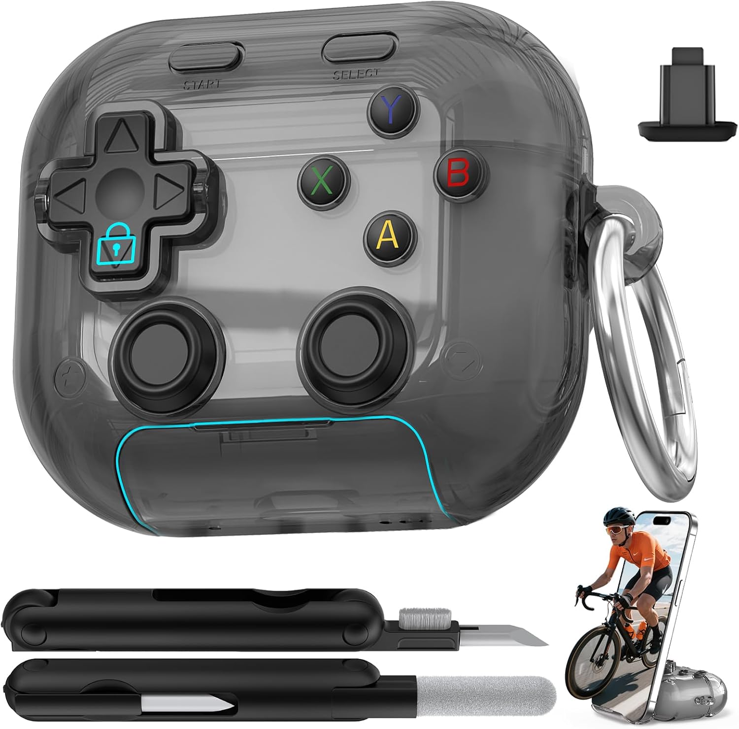 Detalle de Polislime AirPods 4 Case Cover (2024) with Safety Lock, Pressable Button, and Built-in Phone Stand