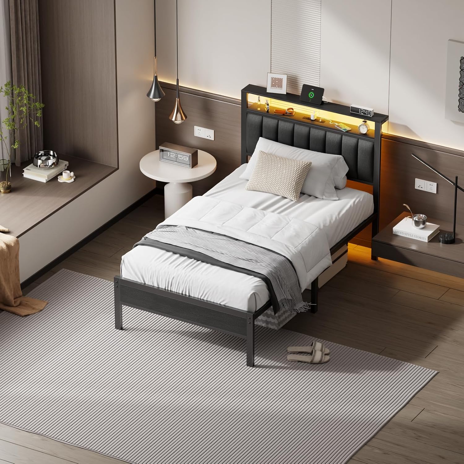 Thumbnail 6 de Furnulem HK-BF-009-CL-T-1-BO-CA Twin Bed Frame with RGB LEDs and Storage