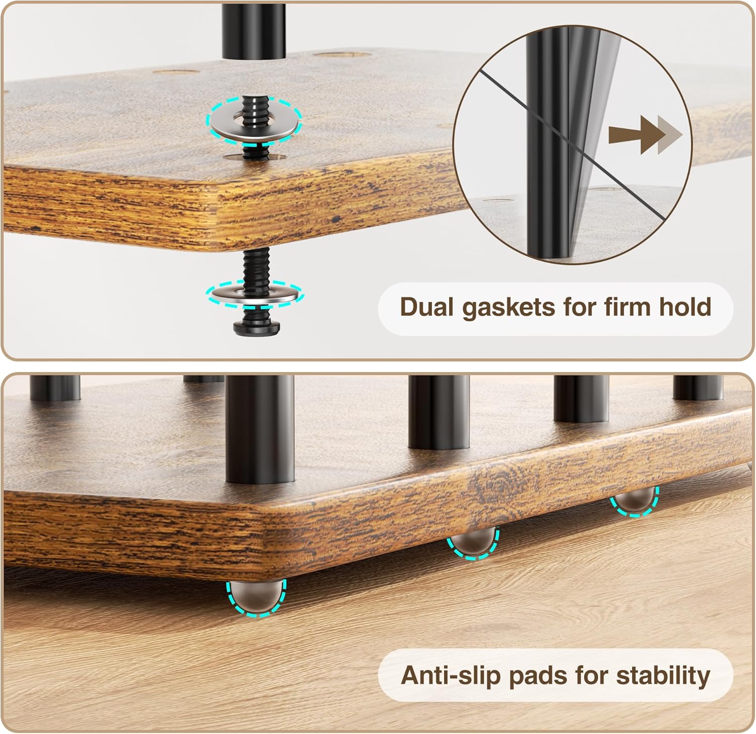 Detalle de pickpiff Étagère à chaussures 8 paires – Peu encombrante, base en bois, Noir