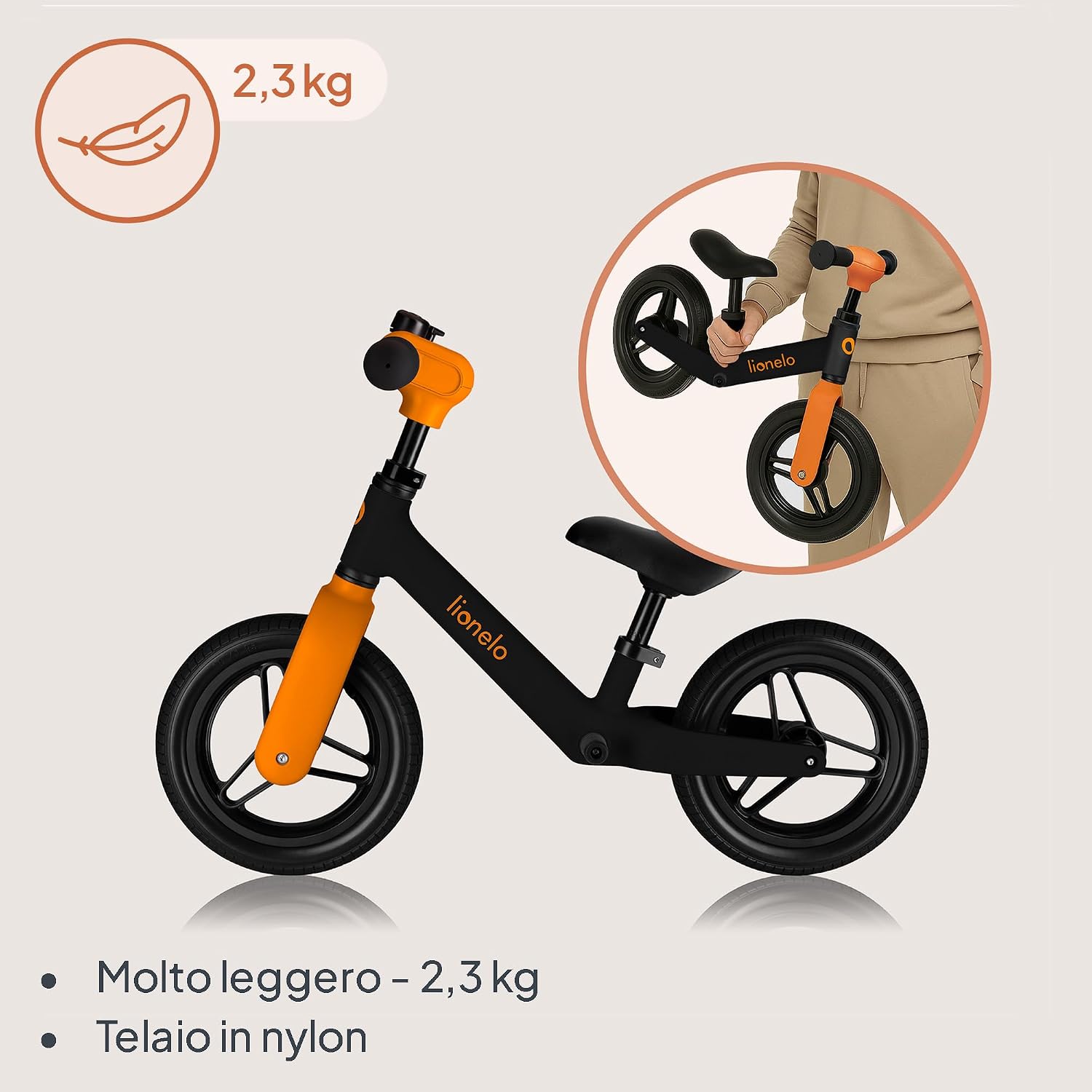 Detalle de Lionelo Toni: Bicicletta senza pedali per bambini 18 mesi–30 kg, ruote PU 25 cm