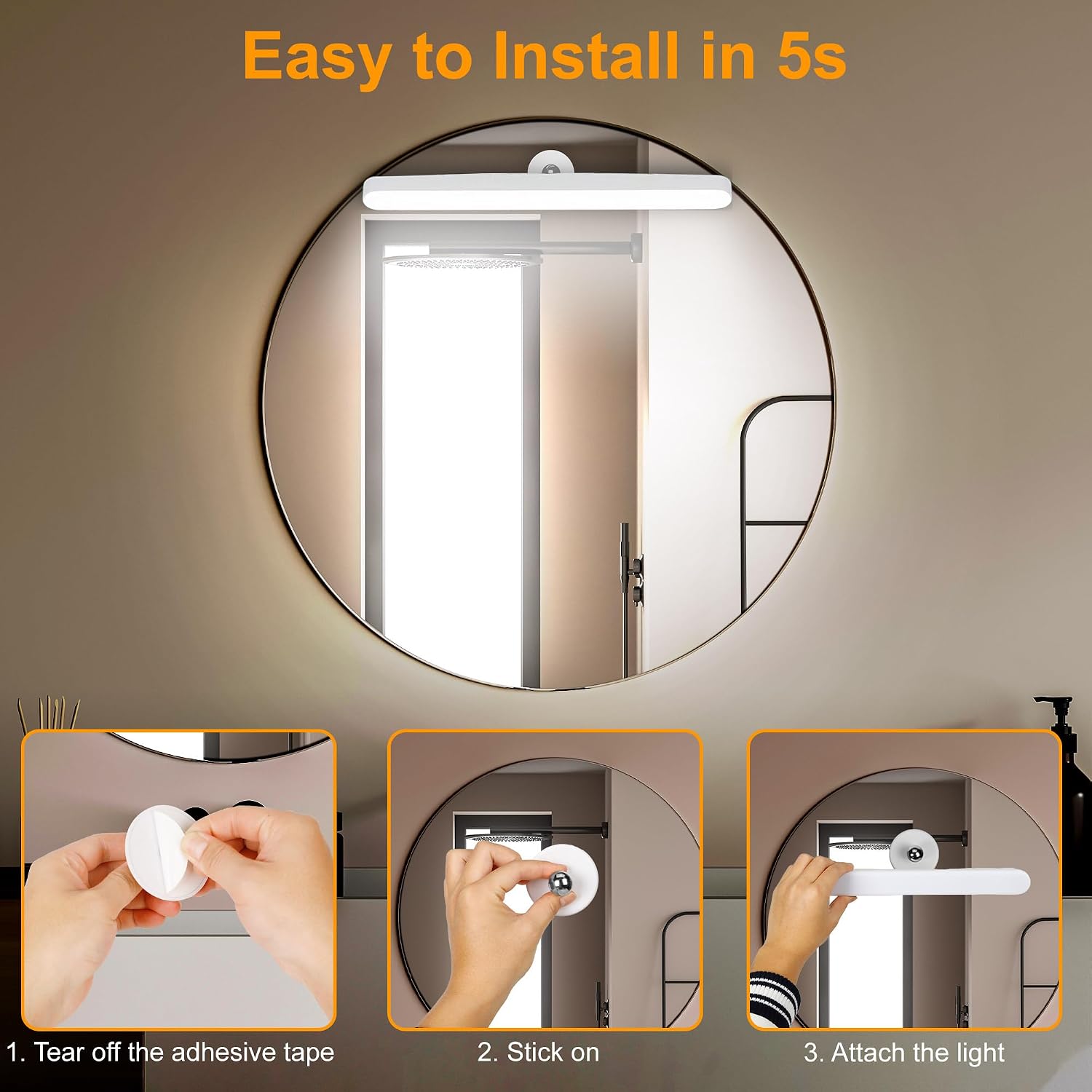 Detalle 2 de Benreom Wireless Mirror Light Rechargeable LED Vanity Light with Adjustable Color and Brightness