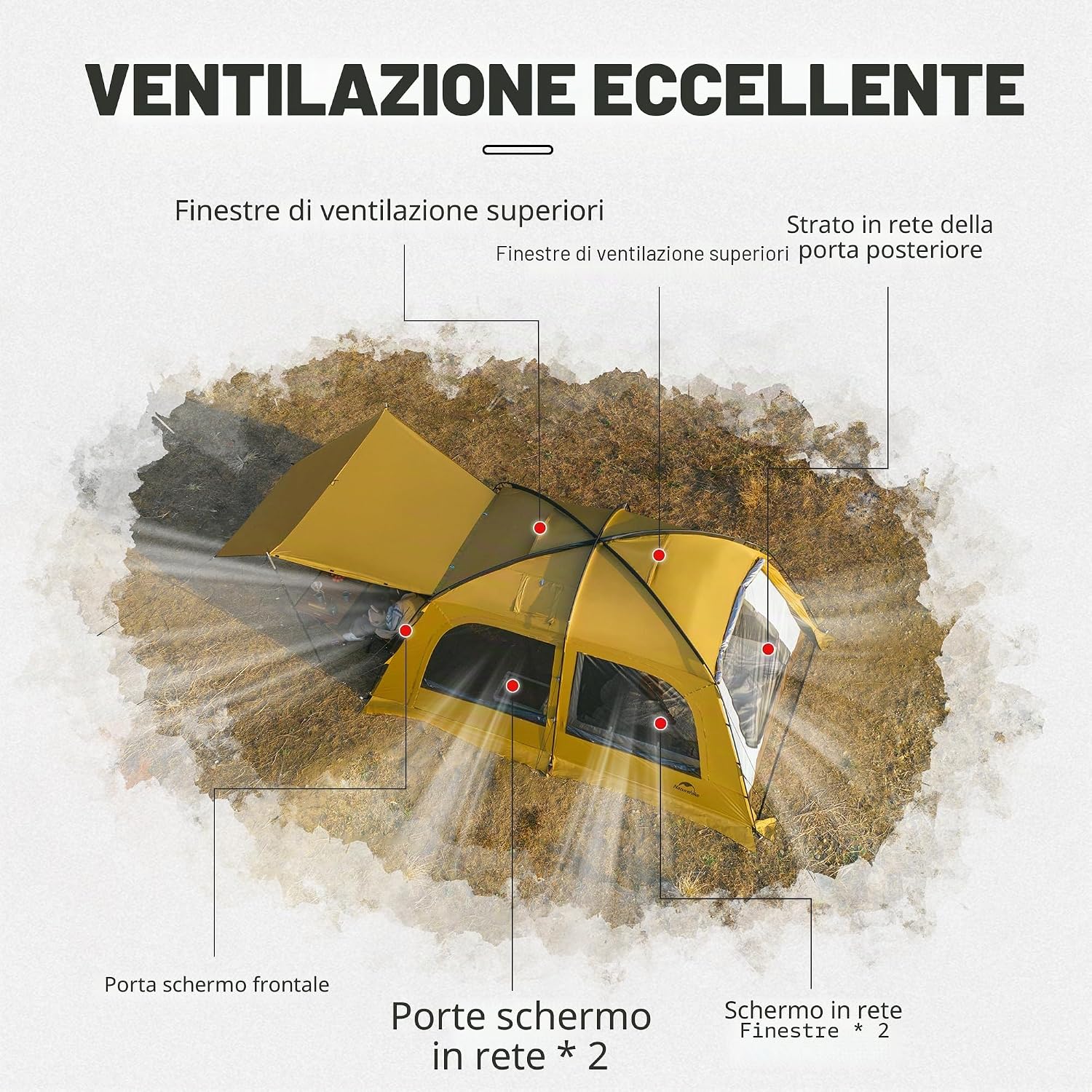 Detalle de Naturehike Tenda Campeggio 2-4 / 3-6 posti con Camino e PU4000mm