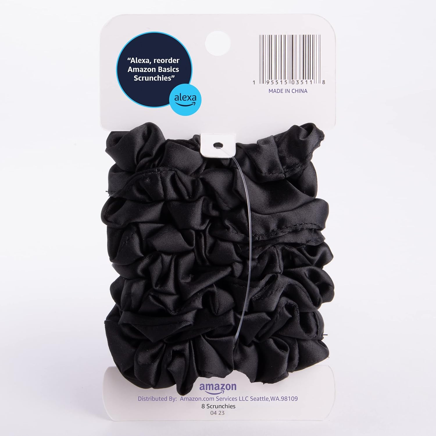 Detalle 2 de Amazon Basics Satin Scrunchies (Black) – No Crease, No Damage Hair Ties, 8 Count for Thin to Normal Hair