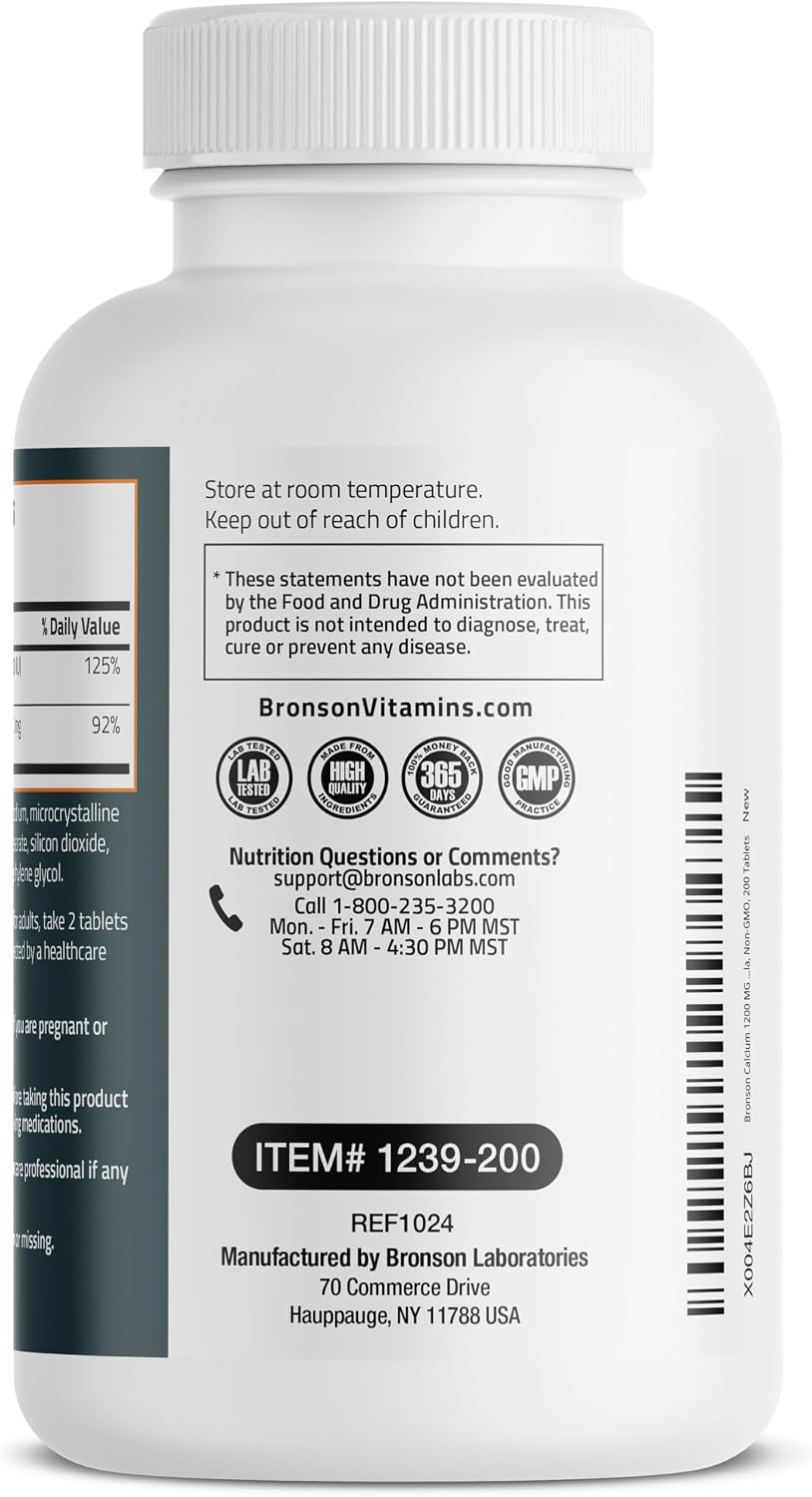 Detalle de Bronson Calcium 1200 mg + Vitamin D3 1000 IU, 200 Tablets