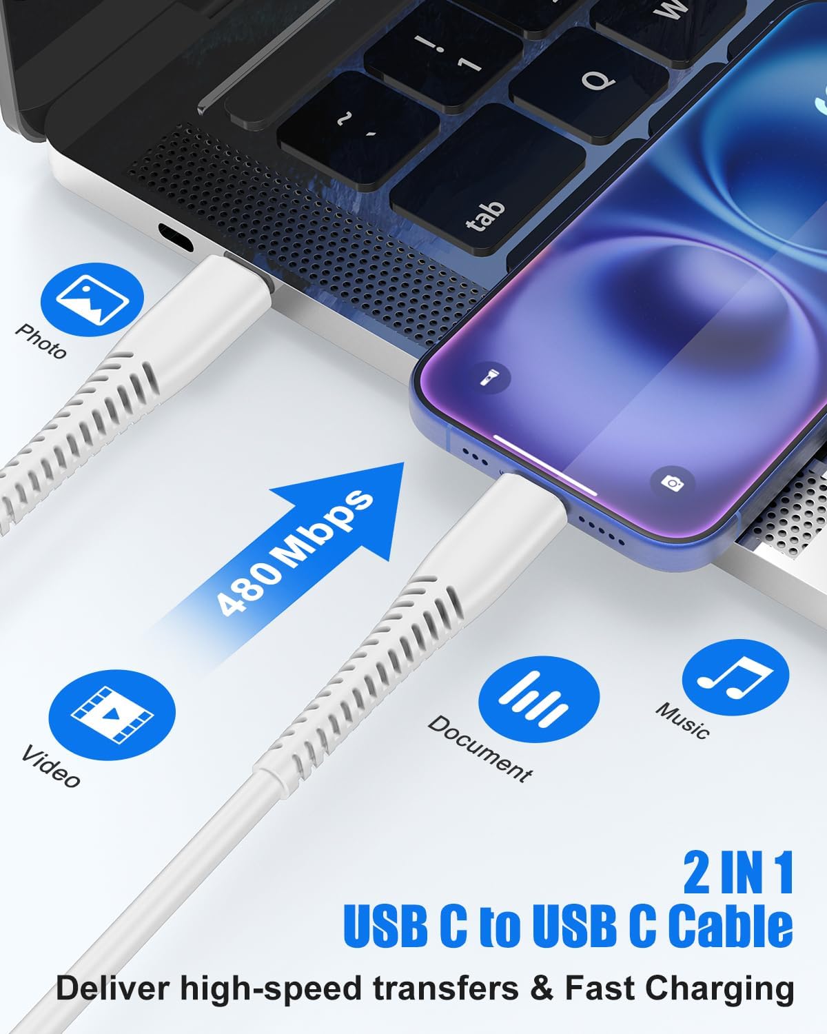 Thumbnail 1 de USB C to USB C Cable 60W PD 10-Pack