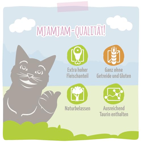 Detalle de MjAMjAM Premium Nassfutter für Katzen – saftiges Huhn und Wildlachs (6 x 400 g) getreidefrei