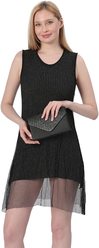Thumbnail 1 de Wocharm Satin Diamante Clutch Bag – Elegant Evening Envelope Handbag