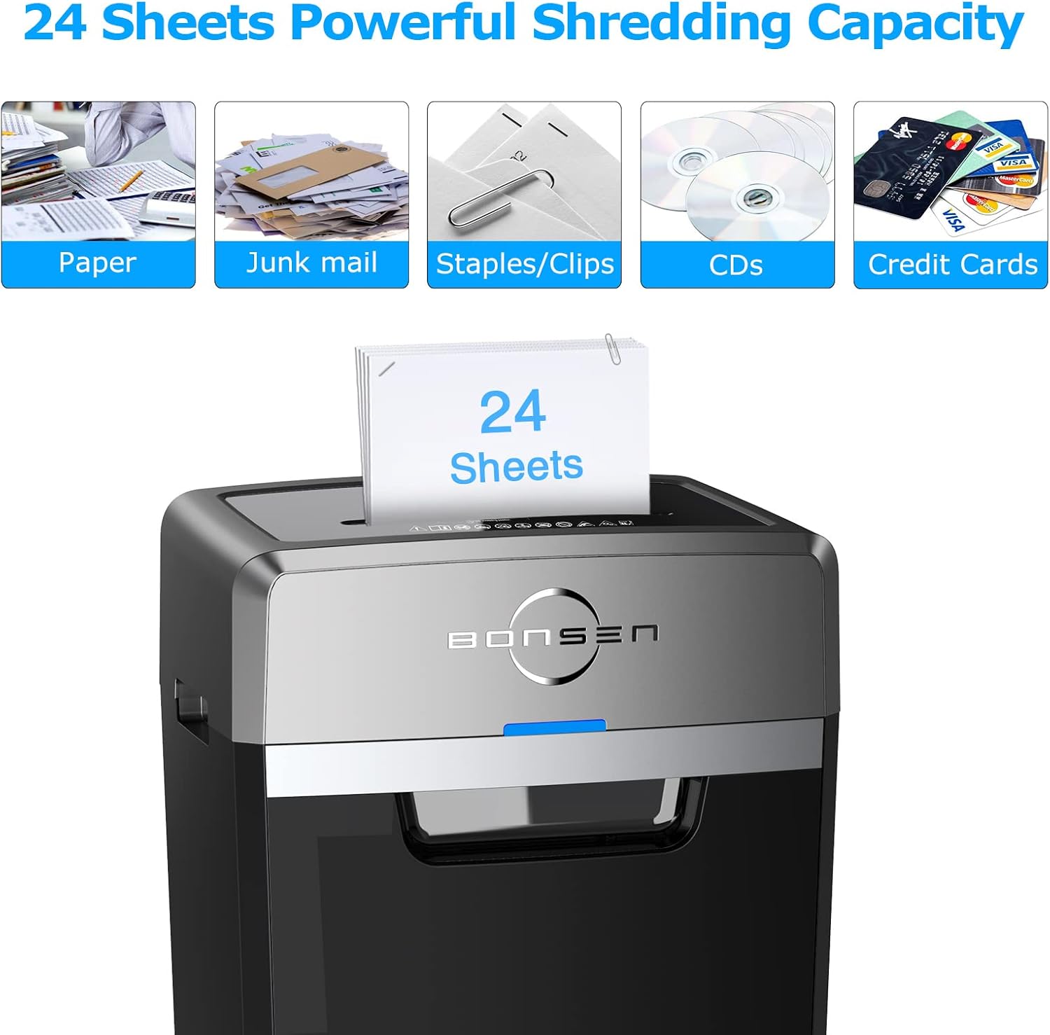 Detalle 2 de BONSEN S3105 24-Sheet Cross-Cut Paper Shredder, P-4, 9-Gallon Bin
