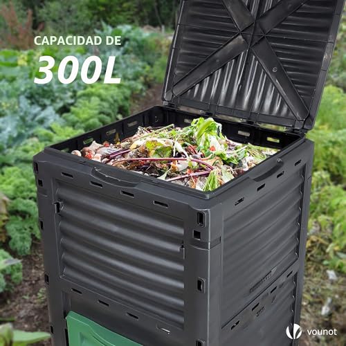 Detalle de VOUNOT Compostador Jardin 300L: compostera orgánica en plástico reciclado, con sistema de clic