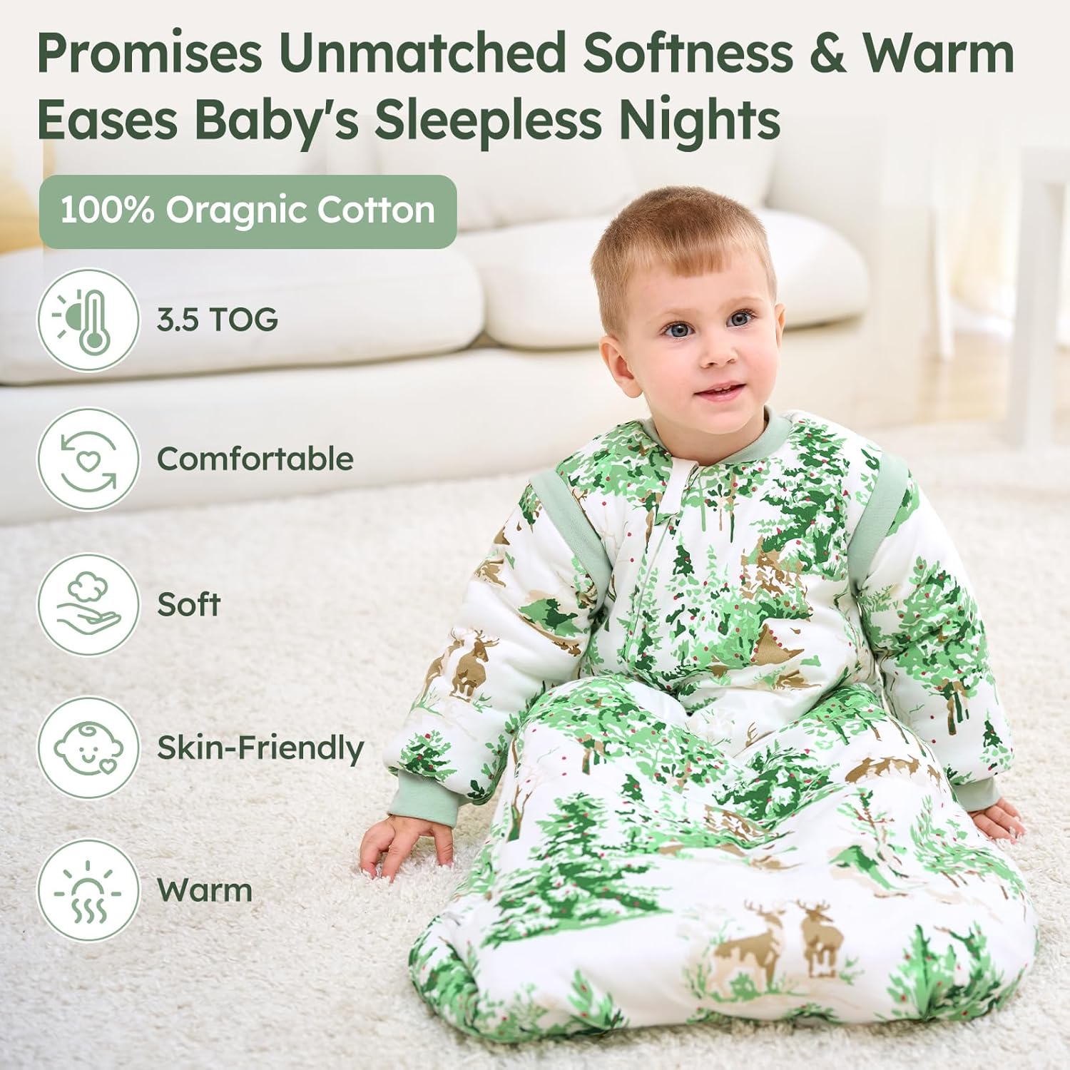 Thumbnail 1 de Unnivoll Winter-Schlafsack Baby 3,5 Tog (18–36 Monate) mit abnehmbaren Ärmeln, Baumwolle