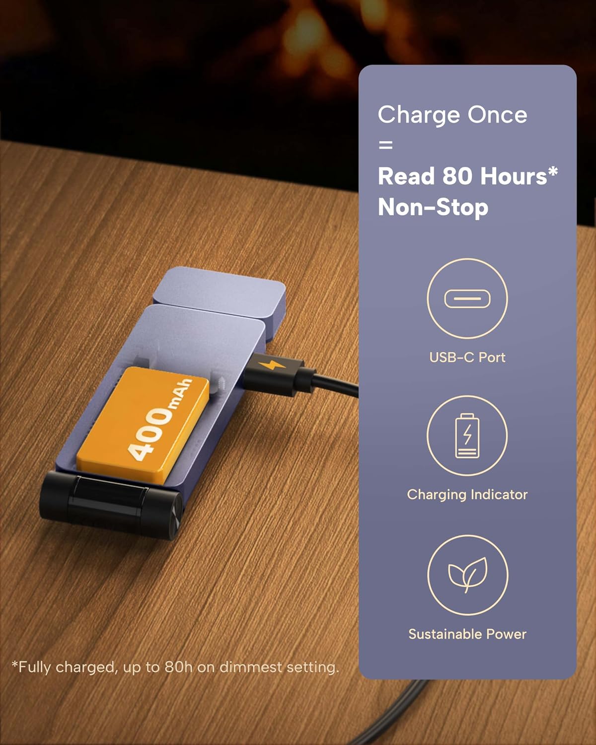 Detalle de 86lux Book Light – Rechargeable Clip-On LED Reading Light (Purple) with 3 Colours and Memory Function