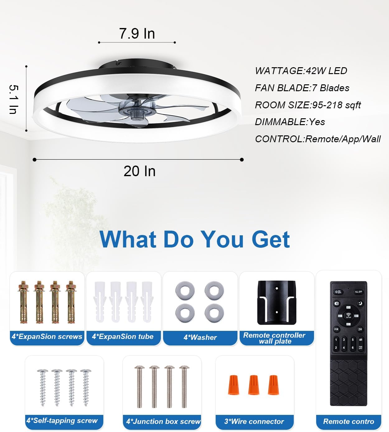Thumbnail 6 de AQUBT 20" Ceiling Fan with Light