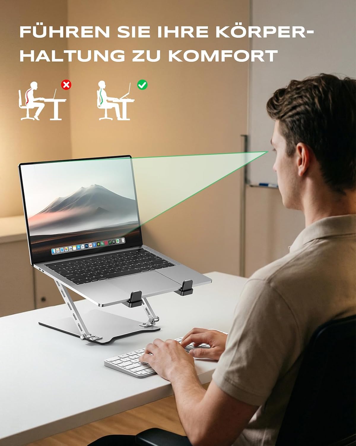 Detalle de Babacom Ultraschlanker Tragbarer Laptop-Ständer mit zwei Stützstreben – höhenverstellbar, belüftet und faltbar (10–15,6 Zoll), kompatibel mit MacBook Air