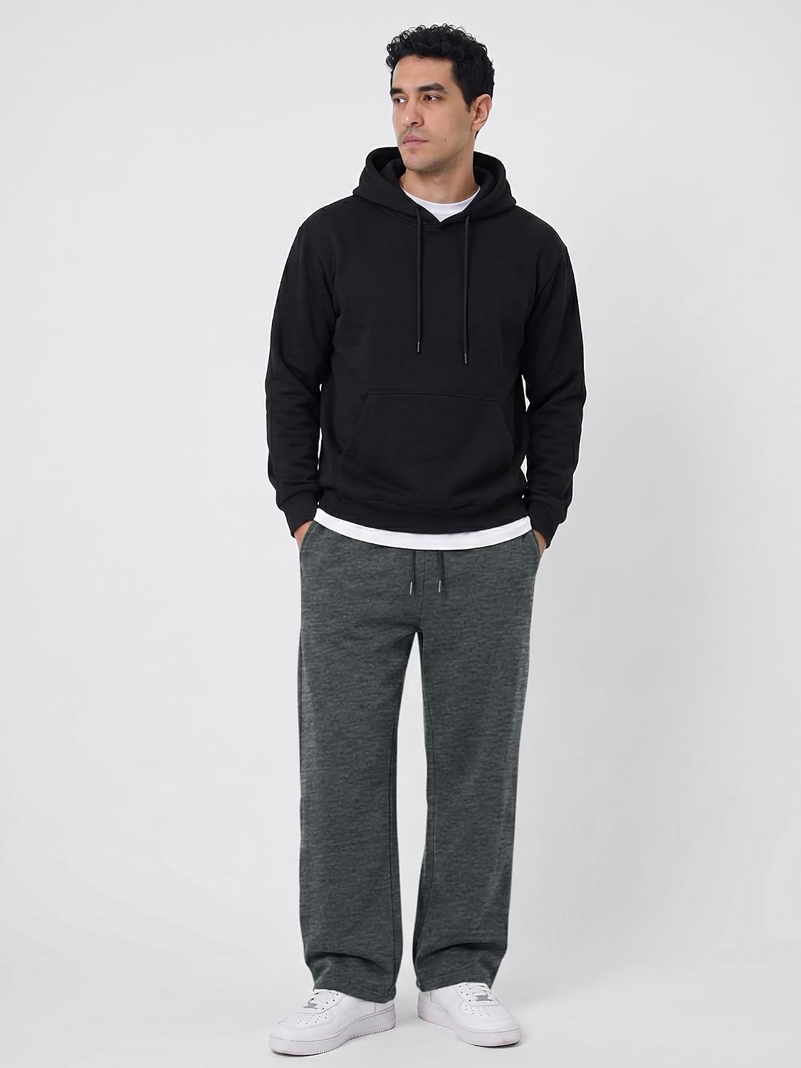 Detalle de JMIERR ZM5M772082-P Men's Wide-Leg Fleece Sweatpants with Zip Pockets