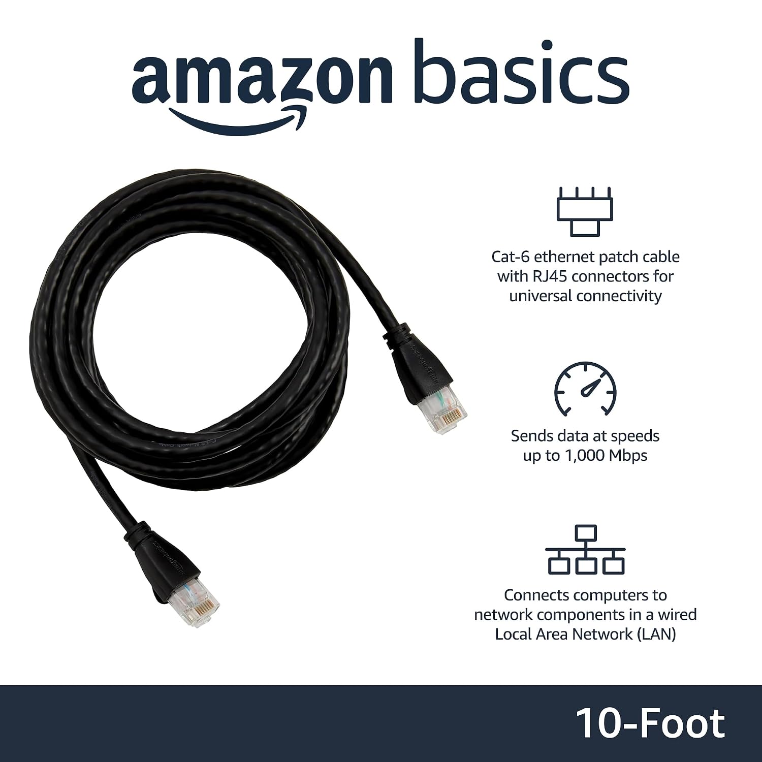 Detalle 2 de Amazon Basics Cat 6 – 24 czarne kable Ethernet RJ45, 3 m, do 1 Gb/s