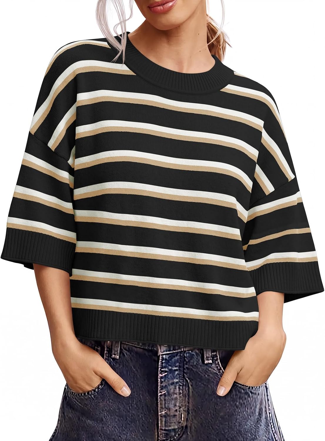 Thumbnail 4 de Saodimallsu Cropped Oversized Short Sleeve Sweater