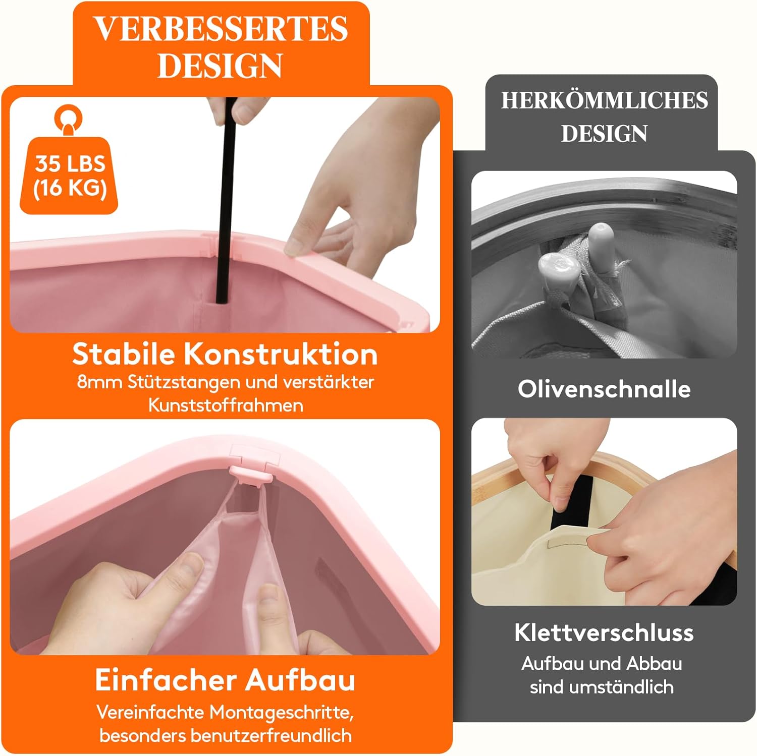 Thumbnail 3 de Lifewit Wäschekorb mit Deckel 105L – faltbarer Wäschesammler mit Kunststoffrahmen, rosa