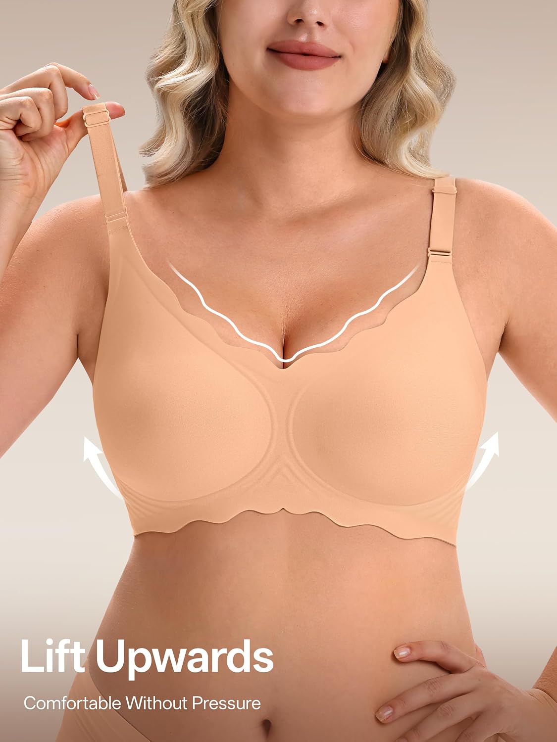 Detalle de Angelhood Seamless Jelly Push Up Wireless Bra (V-Neck, No Underwire)