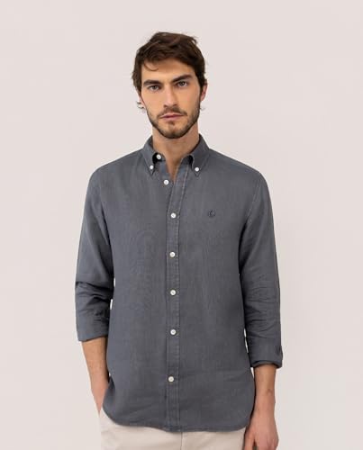 Detalle de El Ganso Camisa Lino Garment Dyed Button Down Gris