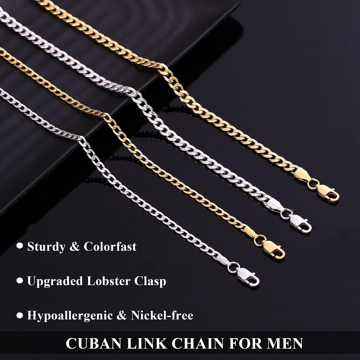 Detalle 1 de Pink buling 316L Stainless Steel Cuban Link Necklace, 3.5/5 mm, Silver or Gold