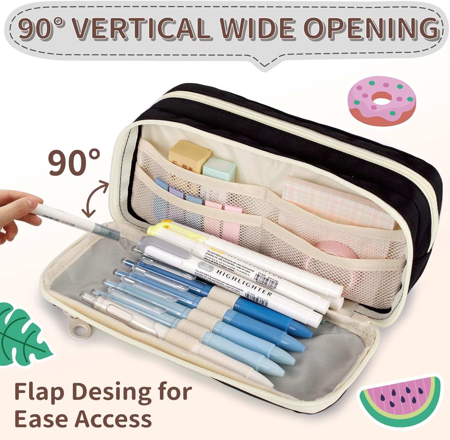 Detalle de Large Capacity Pencil Case with Compartments (zip pocket, elastic straps & card slots) for school, college and office