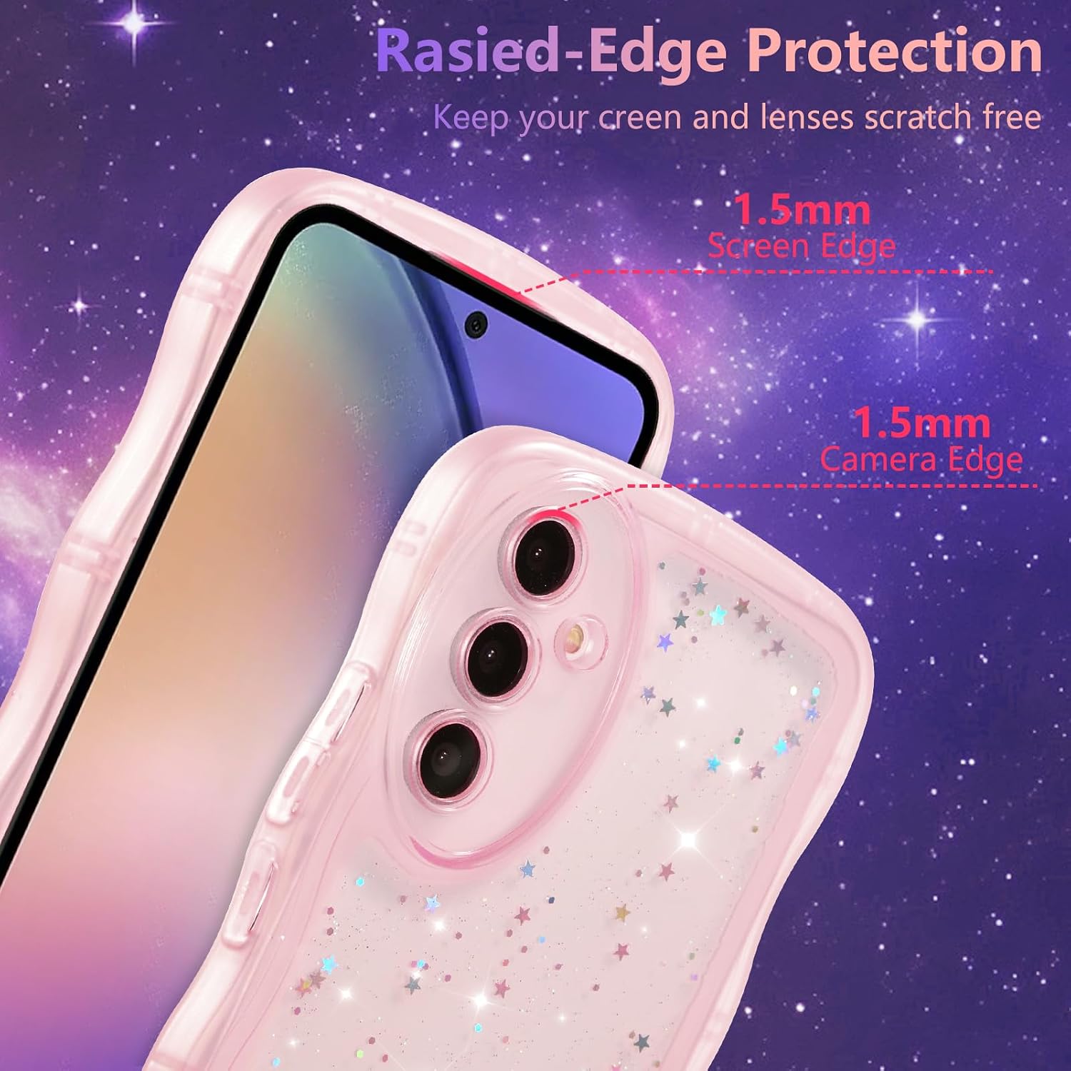 Thumbnail 1 de ZTOFERA Curly Wave Star Glitter TPU Case for Samsung Galaxy A54 5G (6.4")