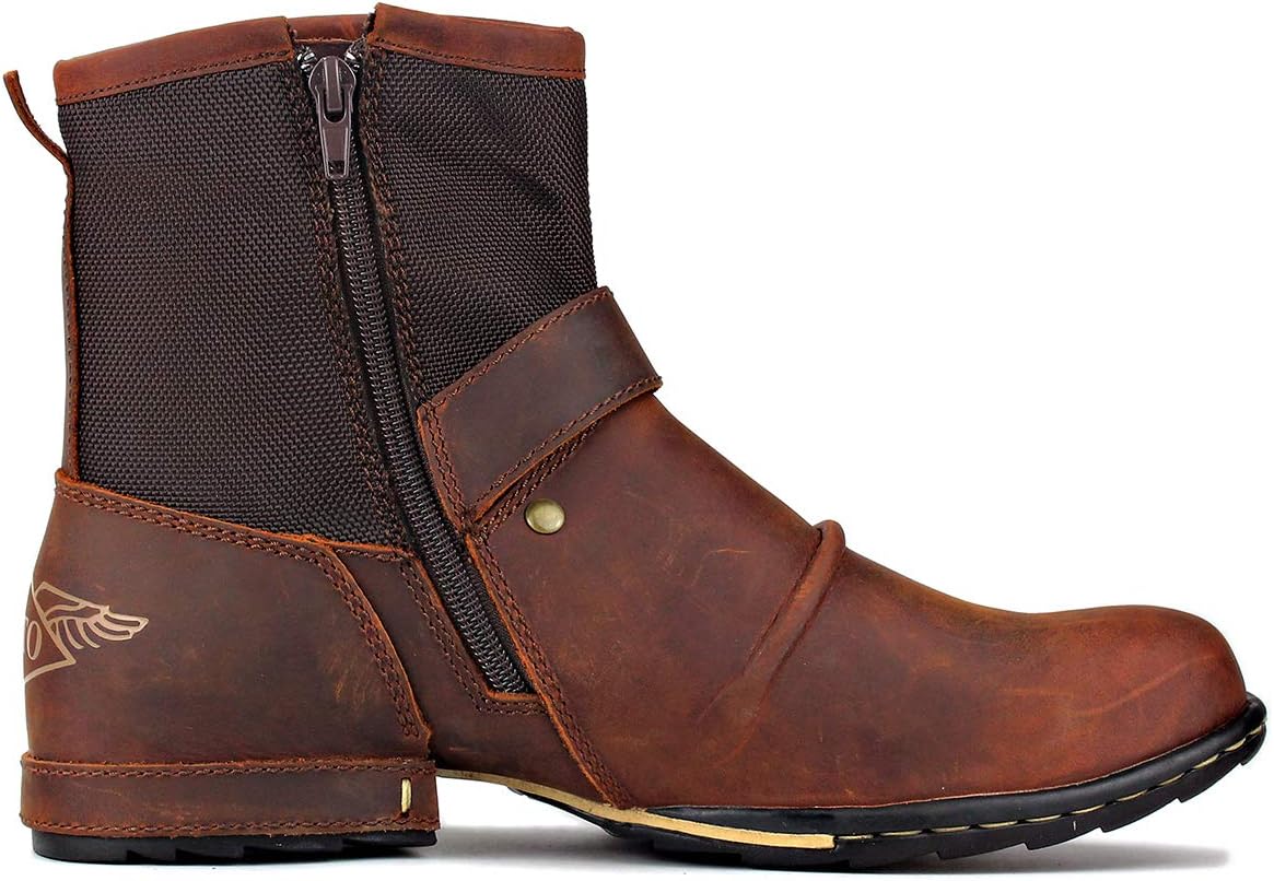 Detalle de OSSTONE Herren Leder Chukka-Stiefel OS-5008-1-NH-DE-R – Robuste Lederstiefel mit Reißverschluss und Gummisohle