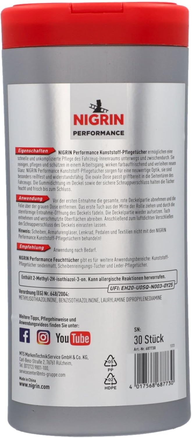 Thumbnail 5 de NIGRIN Kunststoffpflege-Tücher glänzend – Pflege, Reinigung und Schutz für Innenraumkunststoffe (30× Tücher)