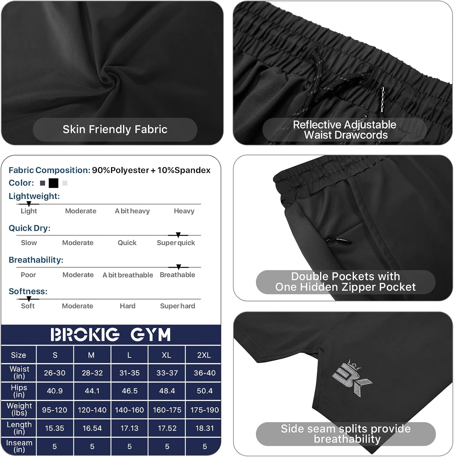 Thumbnail 5 de BROKIG Men's 5-Inch Lightweight Gym Shorts with Zip Pocket