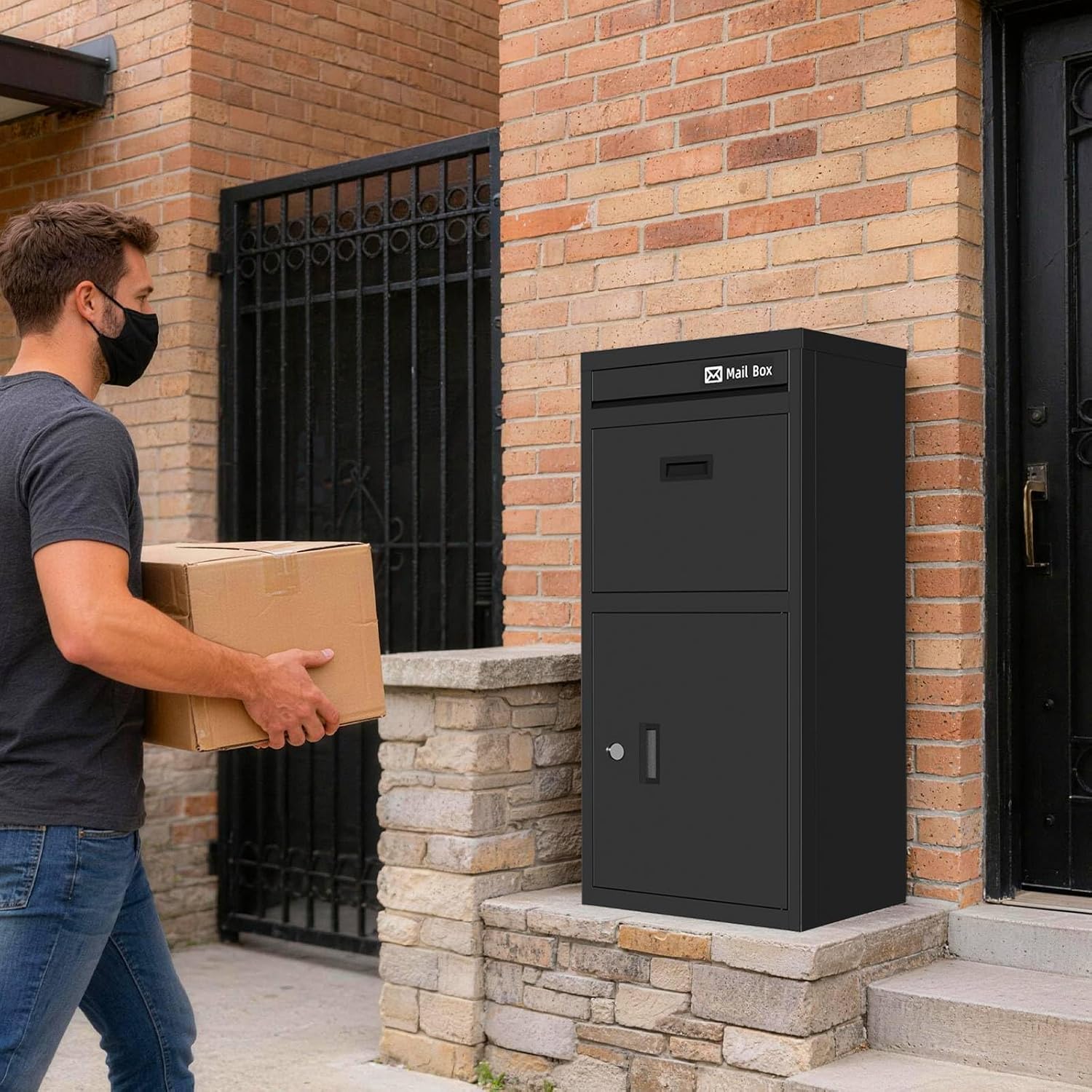 Thumbnail 1 de BIRCHTREE Large Parcel Drop Box with Lock & 2 Keys (101cm) – Weatherproof Outdoor Metal Parcel Box, Black