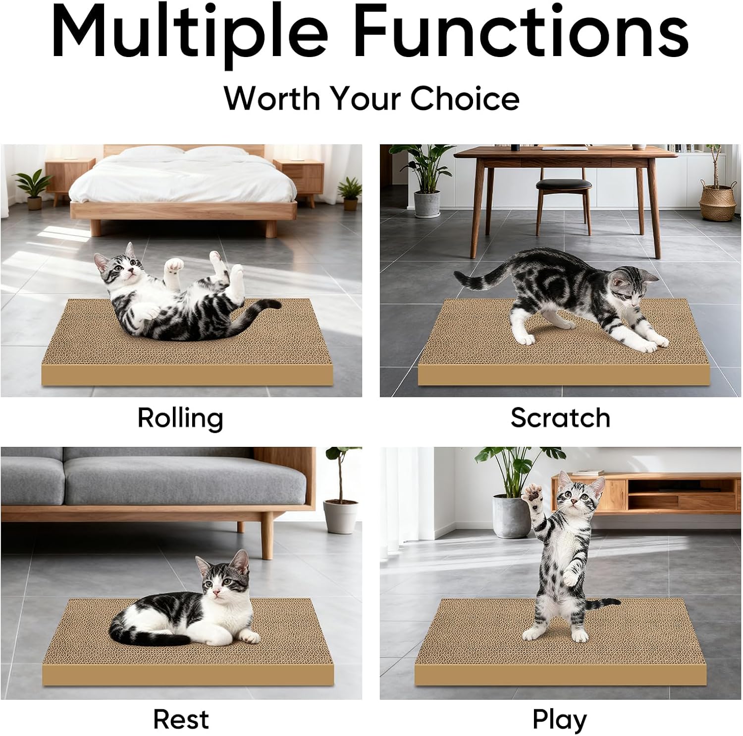 Thumbnail 4 de AGYM Cat Scratchers 4 Packs Refills – Large Corrugated Cardboard Scratching Pads