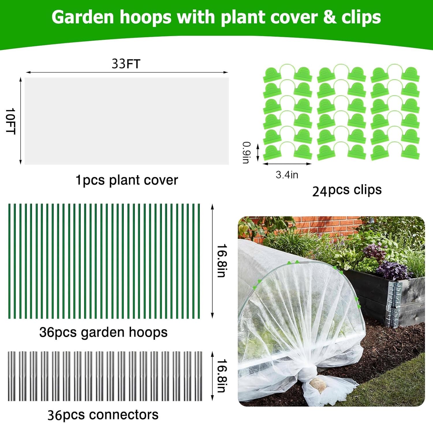 Thumbnail 1 de FuBegi 36pcs Garden Hoops Raised Beds with 3x10M 30gsm Horticultural Fleece Kit