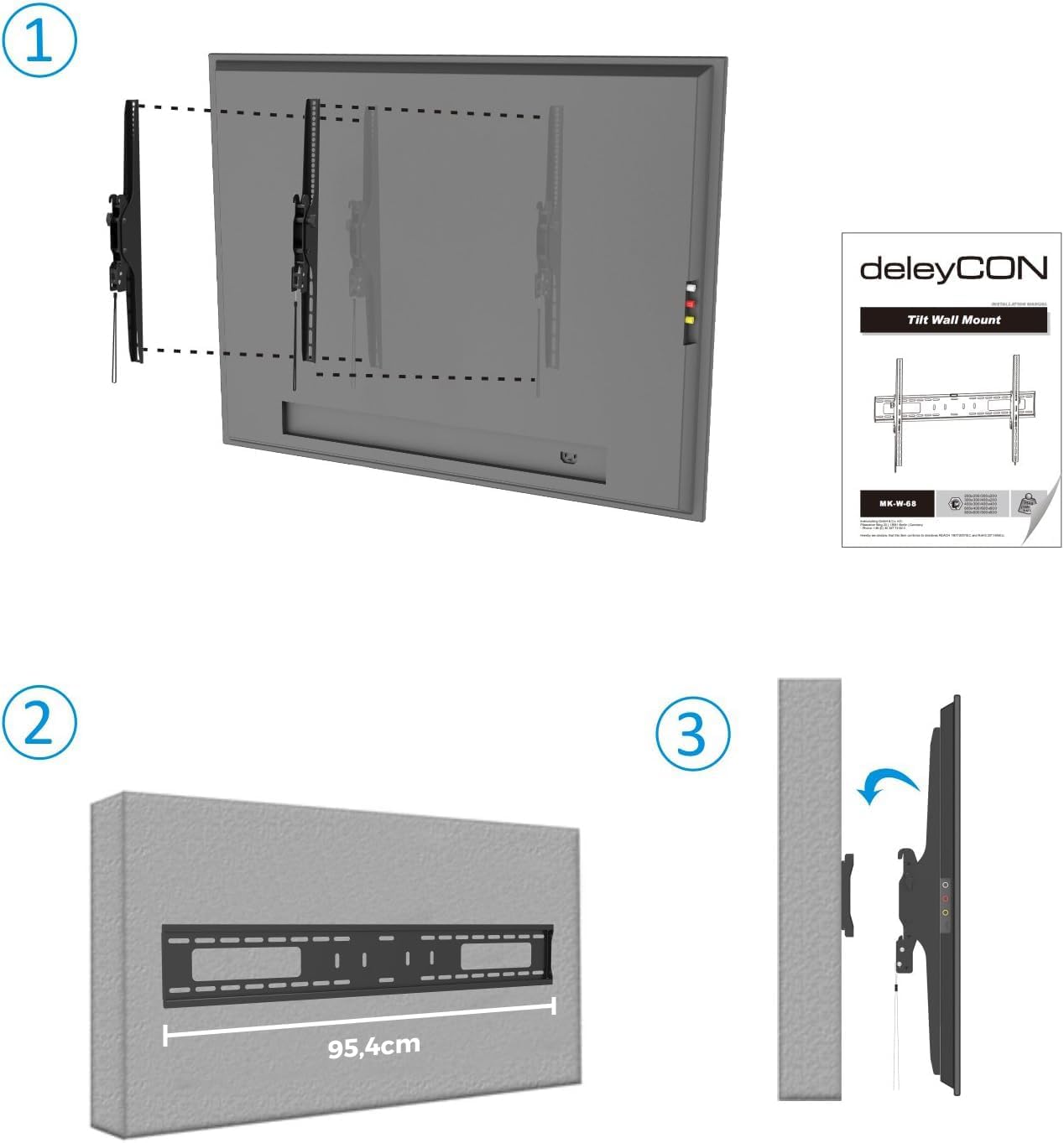 Detalle 2 de deleyCON Universal TV Wandhalterung 60"–100" Neigbar | VESA 900x600 | bis 75 kg